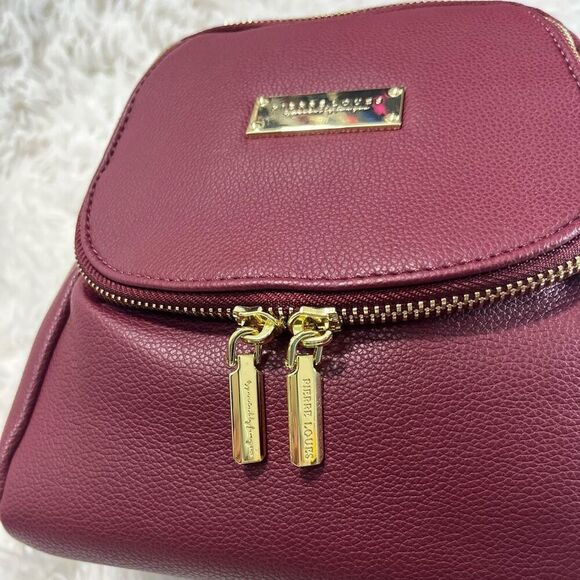 Mini Leather Backpack Wine Red with Goldtone Hardware Adjustable Straps - Picture 6 of 14